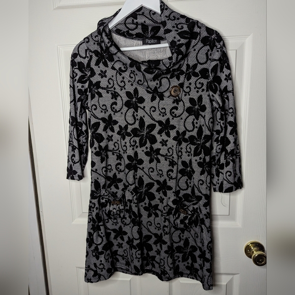 Papillon cowl neck grey & black tunic dress size medium - Picture 1 of 9